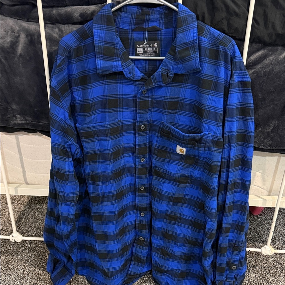 Carhartt Men's Black and Blue Checkered Shirt